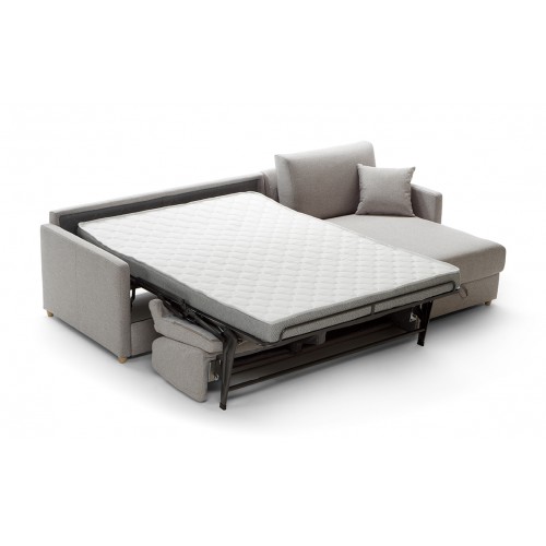 Alma Grande canapé lit d'angle droit tissu gris chiné vue ouvert