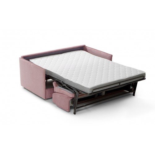 Lila canapé lit velours rose vue ouvert